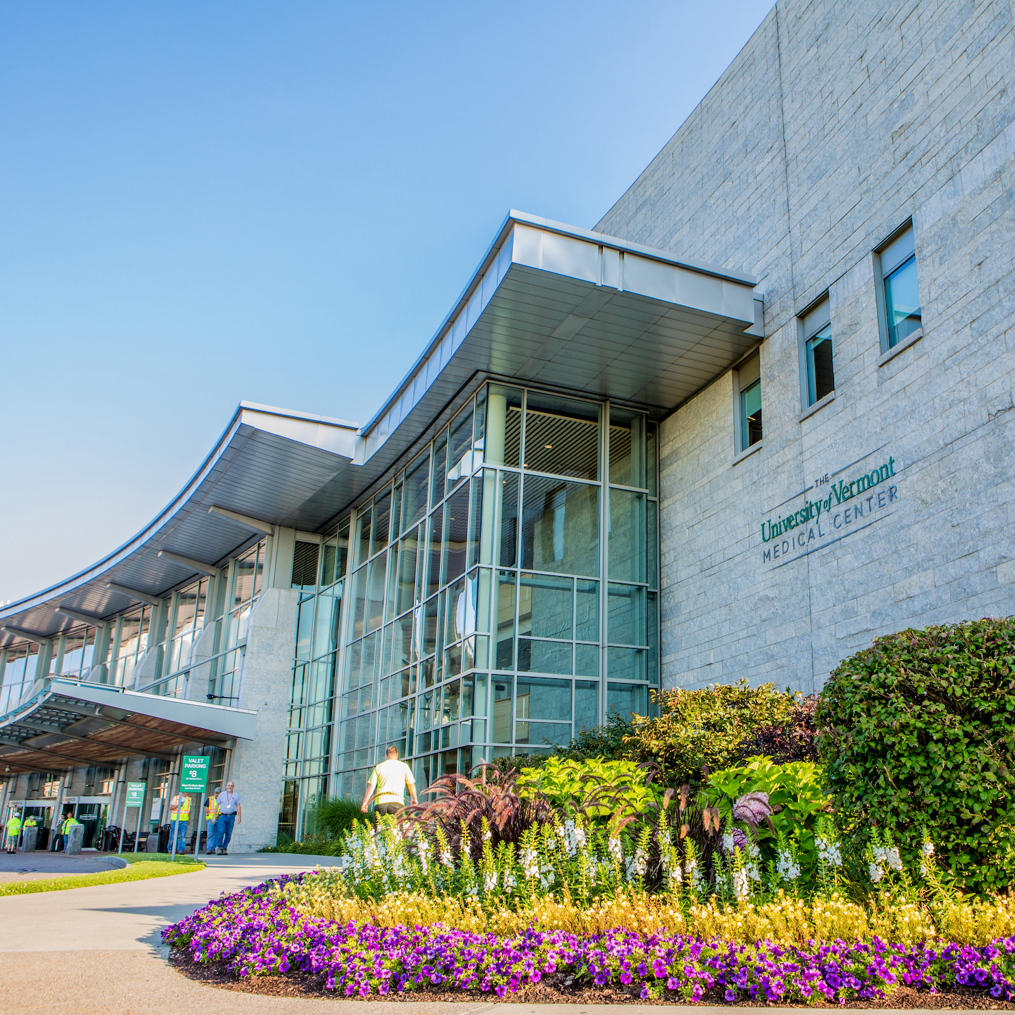 Front entrance of the UVM Medical Center in Burlington, Vermont.