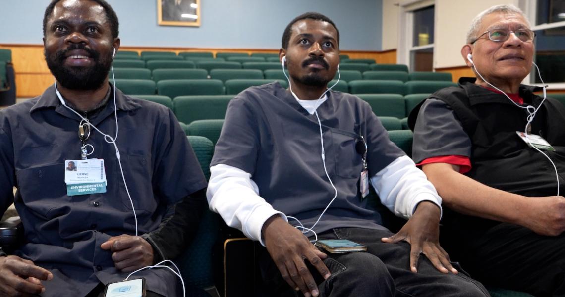 UVMMC Environmental Services Staff wearing headsets