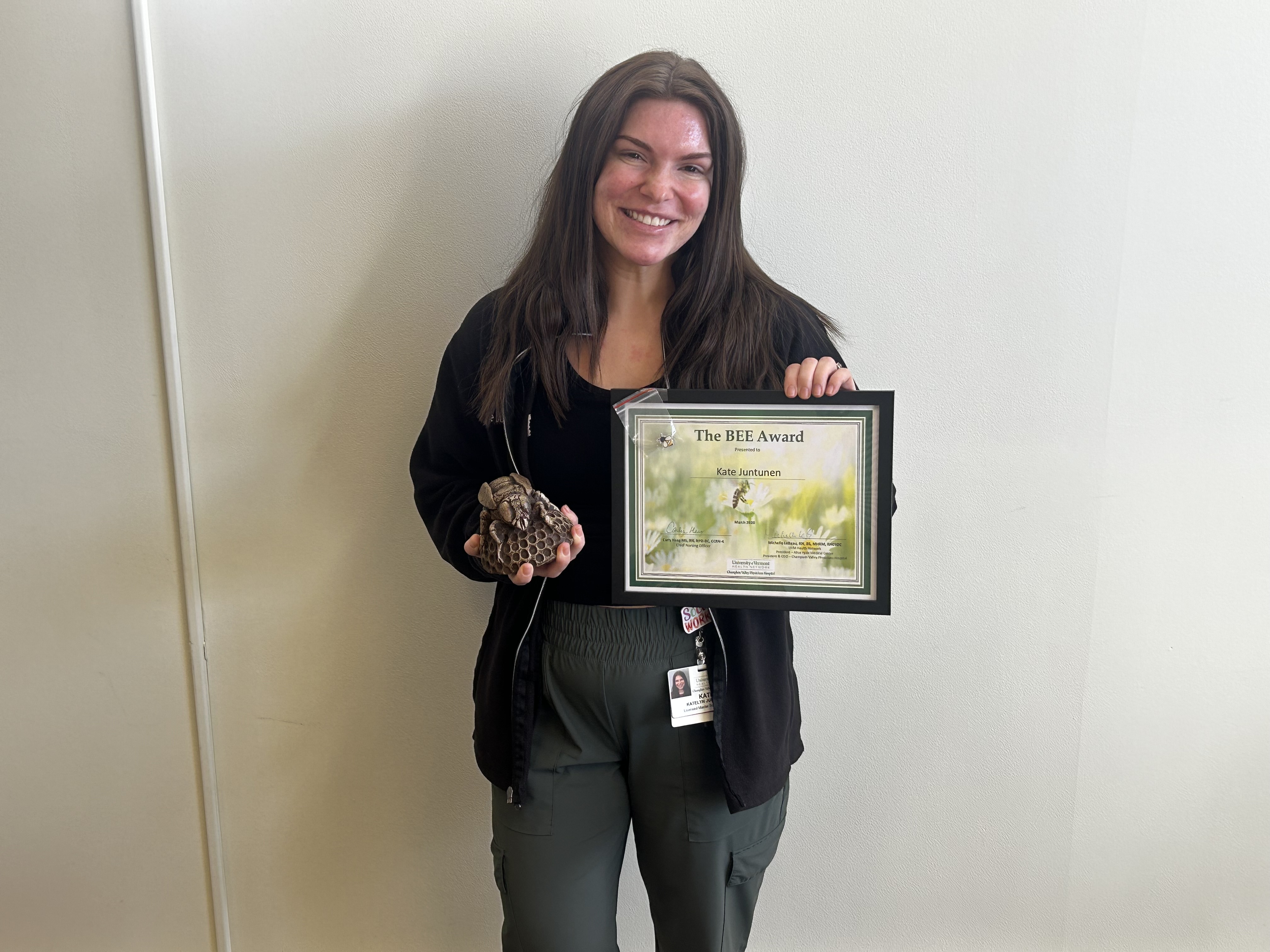 Kate Juntunen, case manager at Champlain Valley Physicians Hospital, received the BEE Award for her compassionate advocacy and support of patients and families.