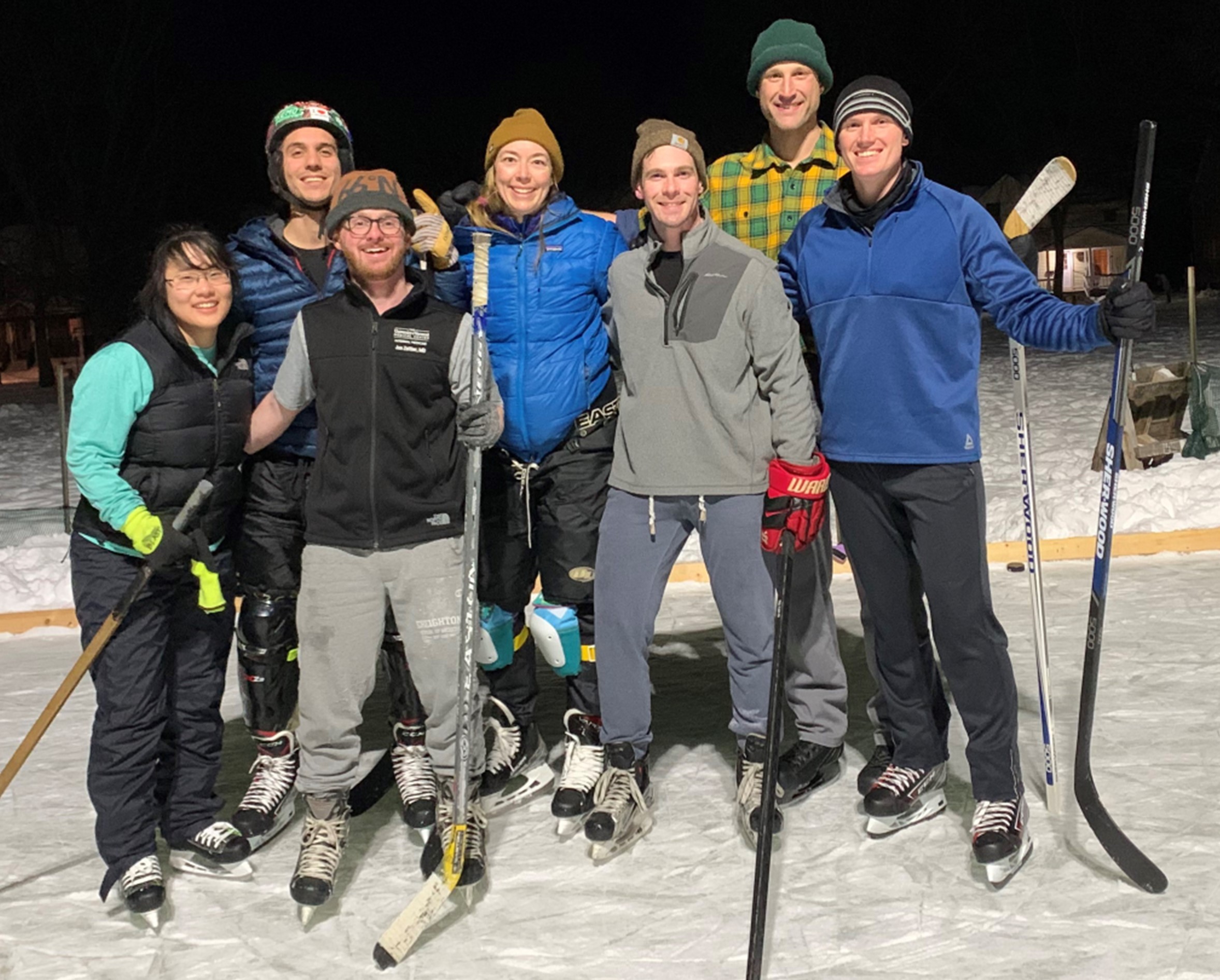 Group photo of GME Internal Medicine Residents on Ice Hockey rink