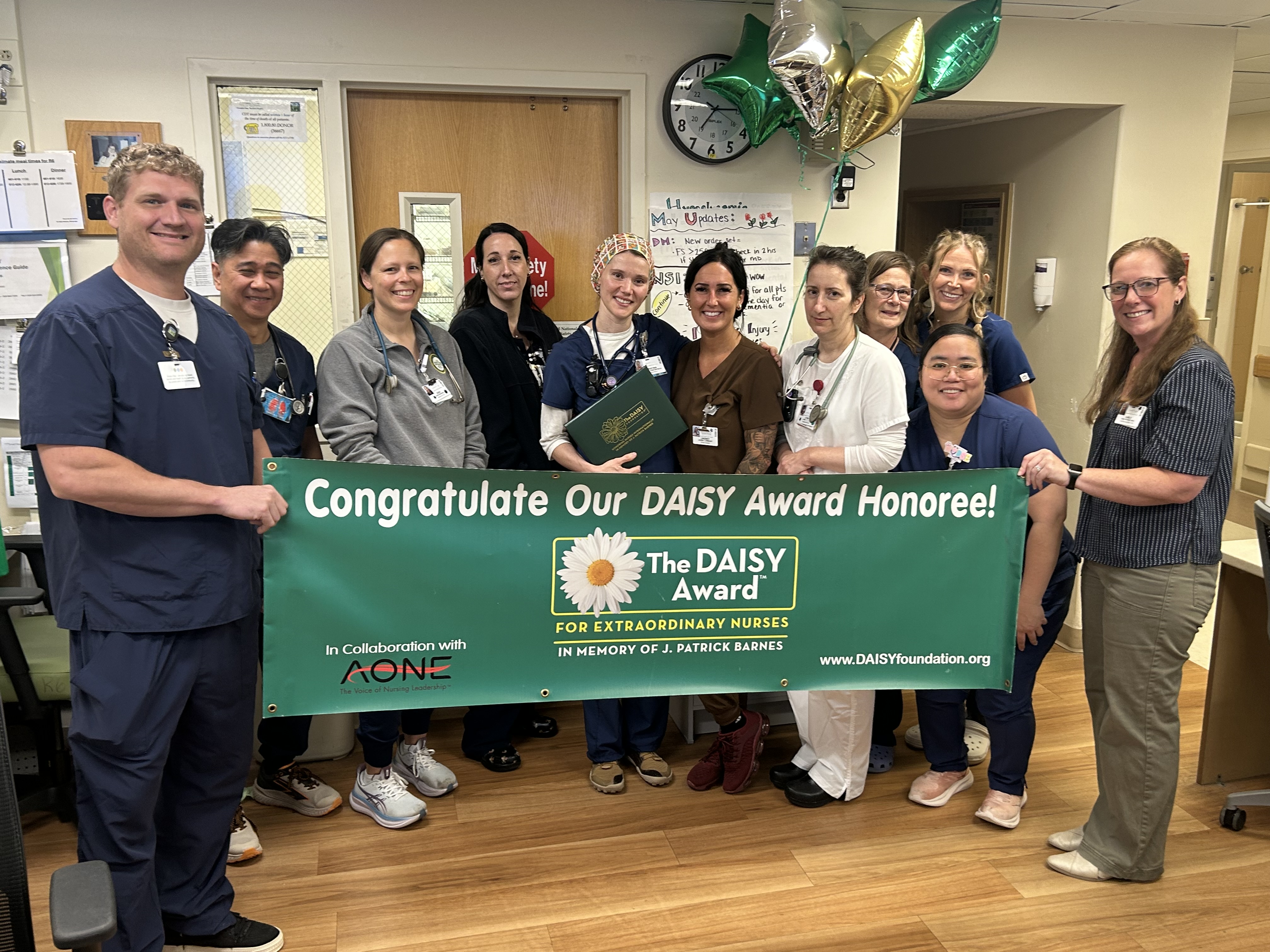 he medical-surgical team on R6 at Champlain Valley Physicians Hospital celebrates the DAISY Award presented to colleague Christina Rumyantseva, RN during a surprise ceremony.