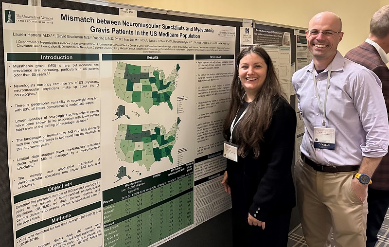 Dr. Lauren Herrera & Dr. Michael Hehir standing in front of large presentation poster