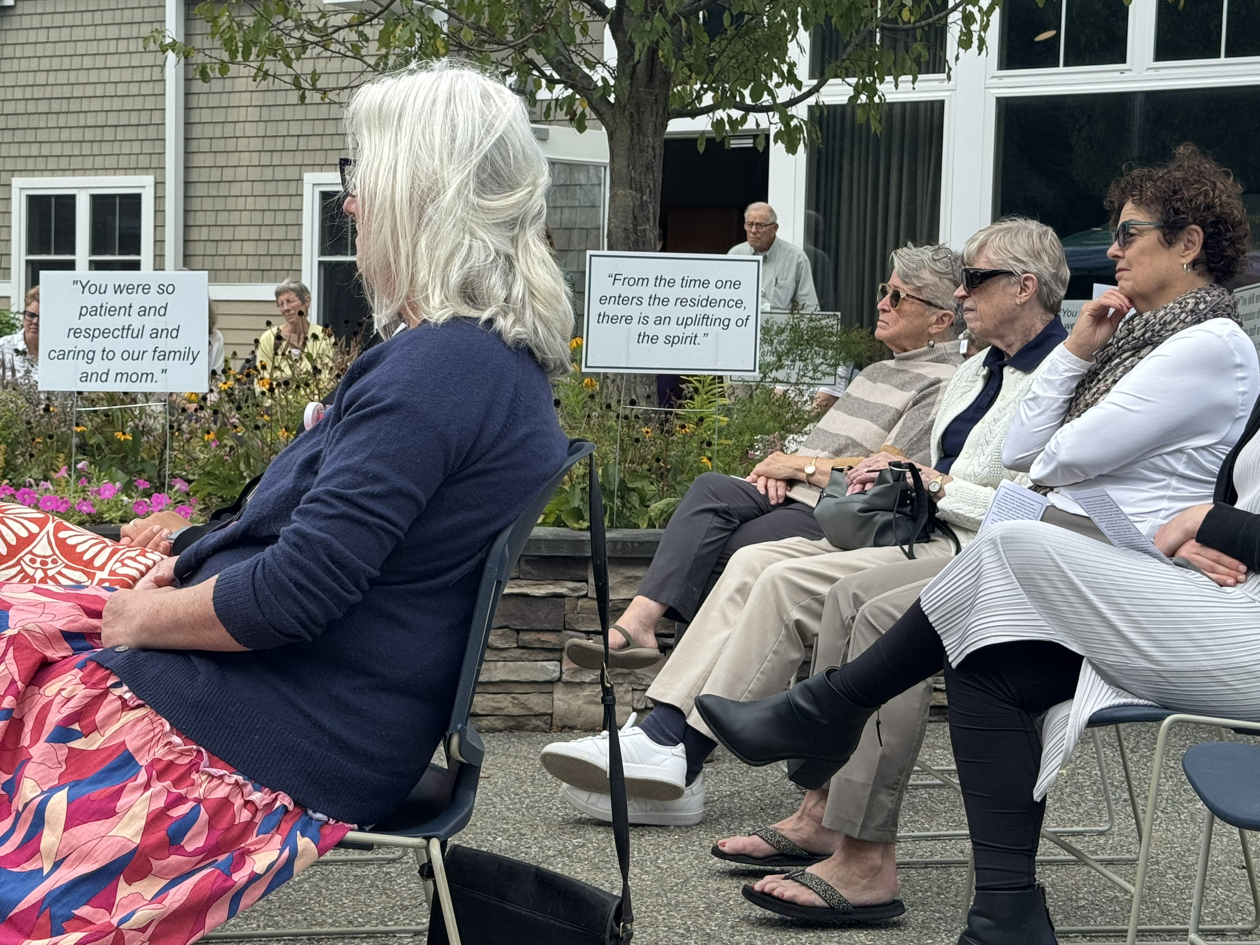 Longtime volunteers Pam Macpherson, Anne Quinn and Peg Maffitt attend the celebration of McClure-Miller Respite House’s 10th Anniversary in Colchester.
