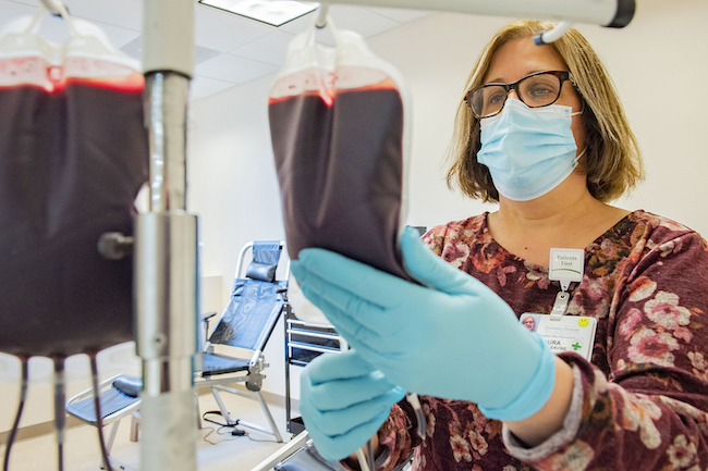 A UVM Medical Center provider works at blood bank in Burlington, Vermont.