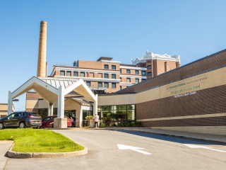 The entrance to Champlain Valley Phyicians Hospital FitzPatrick Cancer Center in Plattsburg, NY.
