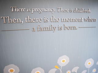 Close-up of a sign that says: There is no pregnancy. There is childbirth. Then, there is the moment when a family is born.