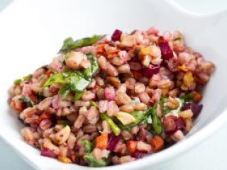 Close-up of a bowl of lentil salad. 