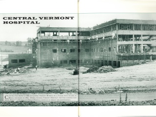 Old black and white photo of early construction of the CVMC building