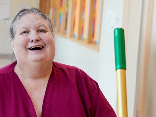 Melody Wolcott works at Porter Medical Center as an Environmental Services employee.