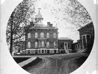 Historical photo of Mary Fletcher Hospital building in Burlington, Vt.