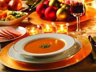 Bowl of creamy soup at a holiday meal.