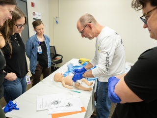 Laura Mulvey, MD, and a team of emergency medicine staff from University of Vermont Medical Center hold an OB training at Grace Cottage Family Health & Hospital.