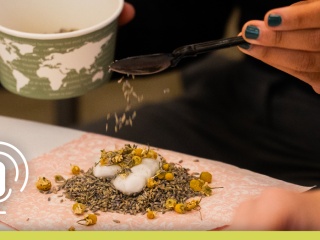 Seasoning is sprinkled on food.