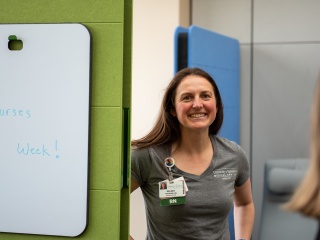 Kelsey Pasteris, RN, during the official opening of a new employee wellness space at UVM Medical Center.