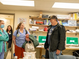Marc Bombard has a reunion with three of the nurses who cared for him.