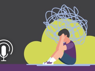 Illustration of a child sitting down holding their head in confusion and stress.