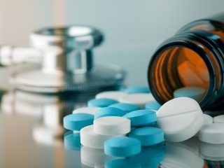 Stock photo of a bottle of prescription medication.