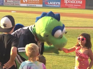 Mascot Champ interating with kids