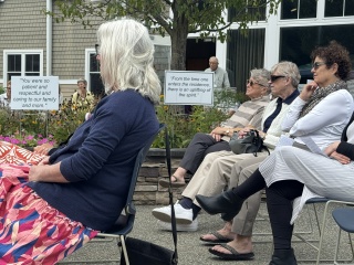 Longtime volunteers Pam Macpherson, Anne Quinn and Peg Maffitt attend the celebration of McClure-Miller Respite House’s 10th Anniversary in Colchester.