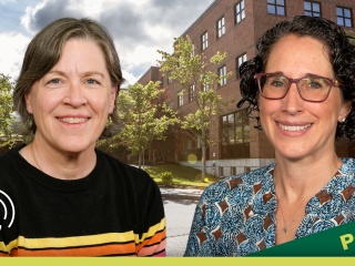 Two providers' portrait images are pictured in front of a brick building on a podcast promotional graphic featuring a microphone icon and the text “Part 2.”