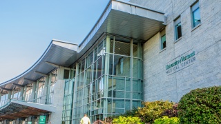 Front entrance of the UVM Medical Center in Burlington, Vermont.