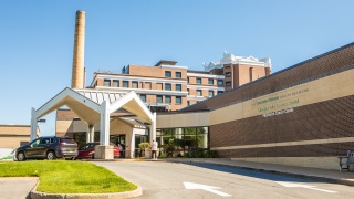 The entrance to Champlain Valley Phyicians Hospital FitzPatrick Cancer Center in Plattsburg, NY.