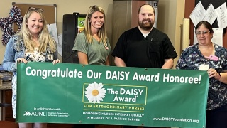Landon Gosselin, LPN, receives the DAISY Award at Alice Hyde Medical Center