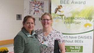 Patty Taylor, a nurse aide and BEE award winner poses for photo with Rubeena Chaudrey, RN 
