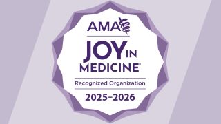 Badge showing the AMA Joy in Medicine recognized organization for 2025-2026.