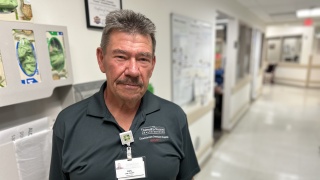 Carl O'Kusky stands in the hallway at Elizabethtown Community Hospital 