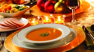 Bowl of creamy soup at a holiday meal.