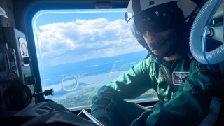 Jeff Patterson in a helicopter en route to a patient. Patterson is a flight paramedic for UVM Health.