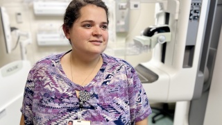 Portrait of Taylor Clark at work in the hospital.