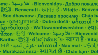 All Are Welcome hero banner graphic in many languages.