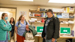 Marc Bombard has a reunion with three of the nurses who cared for him.