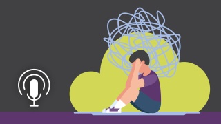 Illustration of a child sitting down holding their head in confusion and stress.