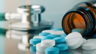 Stock photo of a bottle of prescription medication.