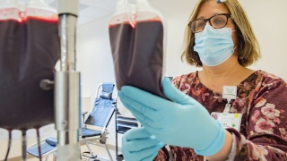 A UVM Medical Center provider works at blood bank in Burlington, Vermont.