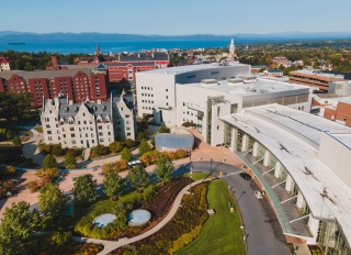 An aerial view of the University of Vermont Medical Center main campus.