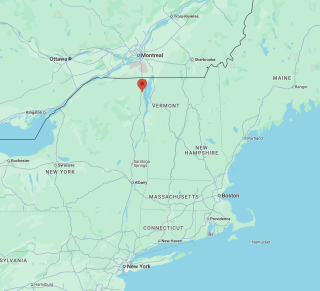 Google map of the northeast with a pin in Plattsburgh, NY