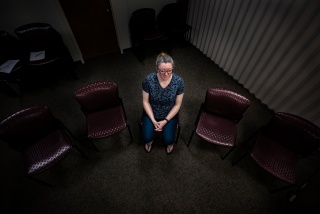 Melissa Hughes joins a women’s Mindfulness-Based Stress Reduction program offered at Fitzpatrick Cancer Treatment Center.