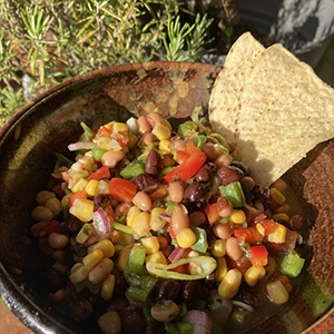 Healthy food option, Texas caviar bean dip appetizer.