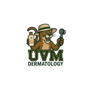 Dermatology logo depicting a catamount holding a bottle of SPF